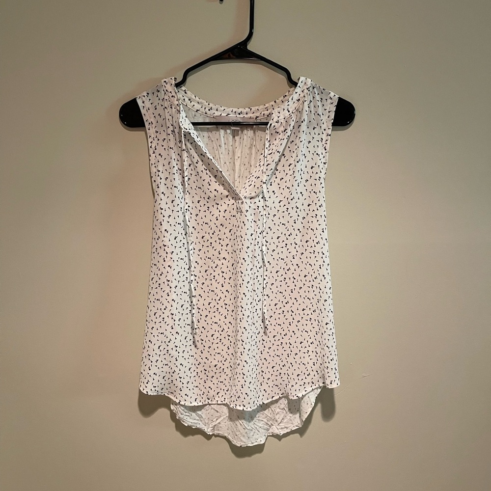 LOFT Black and White Sleeveless Blouse with Tie Front